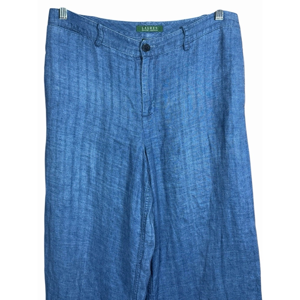 Lauren Ralph Lauren Blue Linen Pants Womens 10 Wide Leg Coastal Resort Chic - Picture 3 of 13
